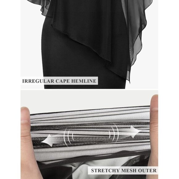 NWT SeSe Code Burgundy Dress W/Mesh Cape Overlay - Picture 5 of 6